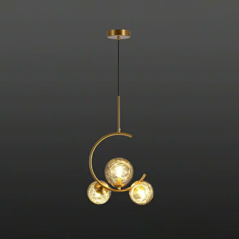 Modern Metal Hanging Chandelier In Gold With Globe Glass Shade - Bedroom Ceiling Light 3 / Clear