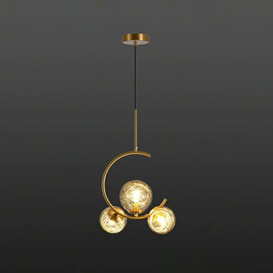 Modern Metal Hanging Chandelier In Gold With Globe Glass Shade - Bedroom Ceiling Light 3 / Clear