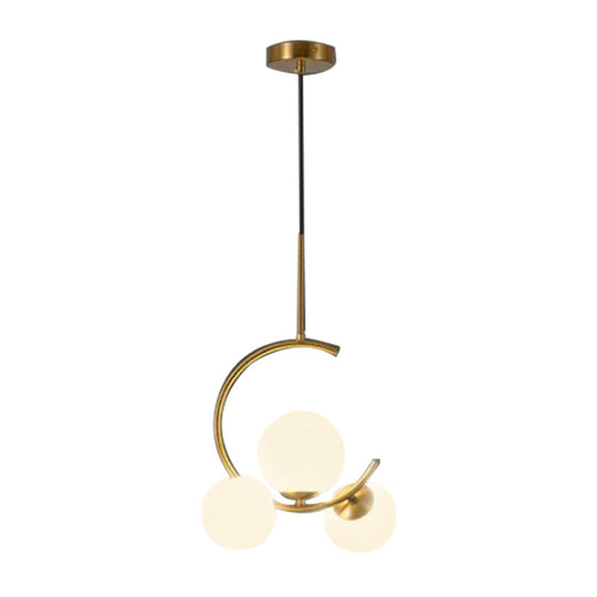 Modern Metal Hanging Chandelier In Gold With Globe Glass Shade - Bedroom Ceiling Light