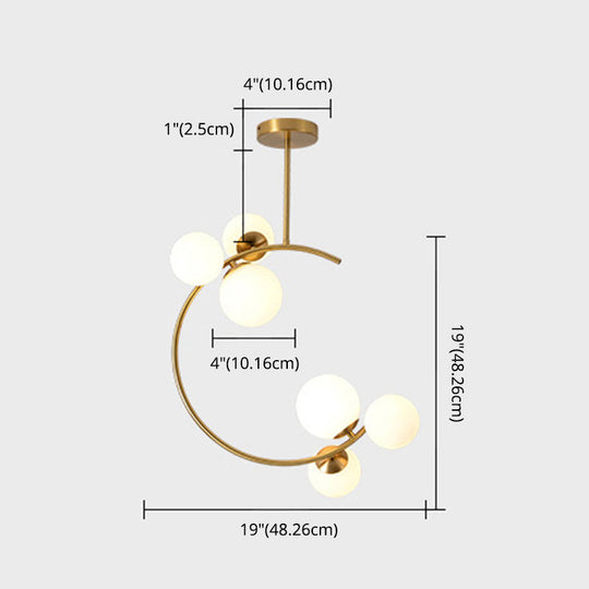 Modern Metal Hanging Chandelier In Gold With Globe Glass Shade - Bedroom Ceiling Light