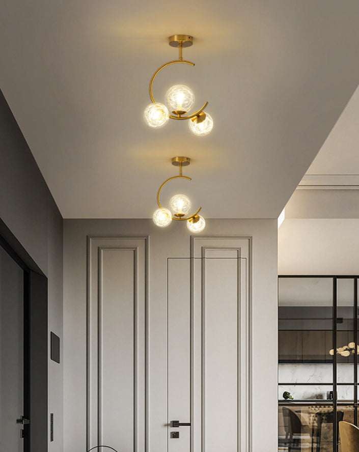 Modern Metal Hanging Chandelier In Gold With Globe Glass Shade - Bedroom Ceiling Light