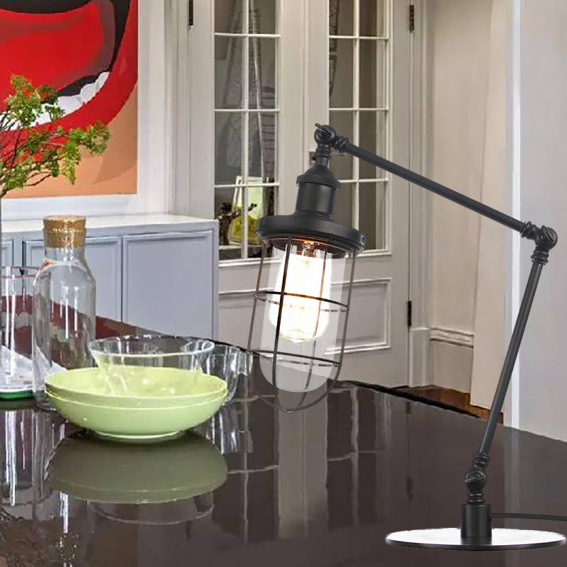 Nautical Style 1 Light Metal Table Lamp In Adjustable Black/Brass Finish - Ideal For Restaurants