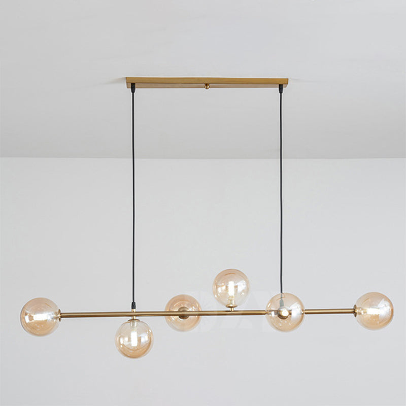 Modern Gold Metal Island Pendant Lighting With 6 Lights And Spherical Glass For Dining Table