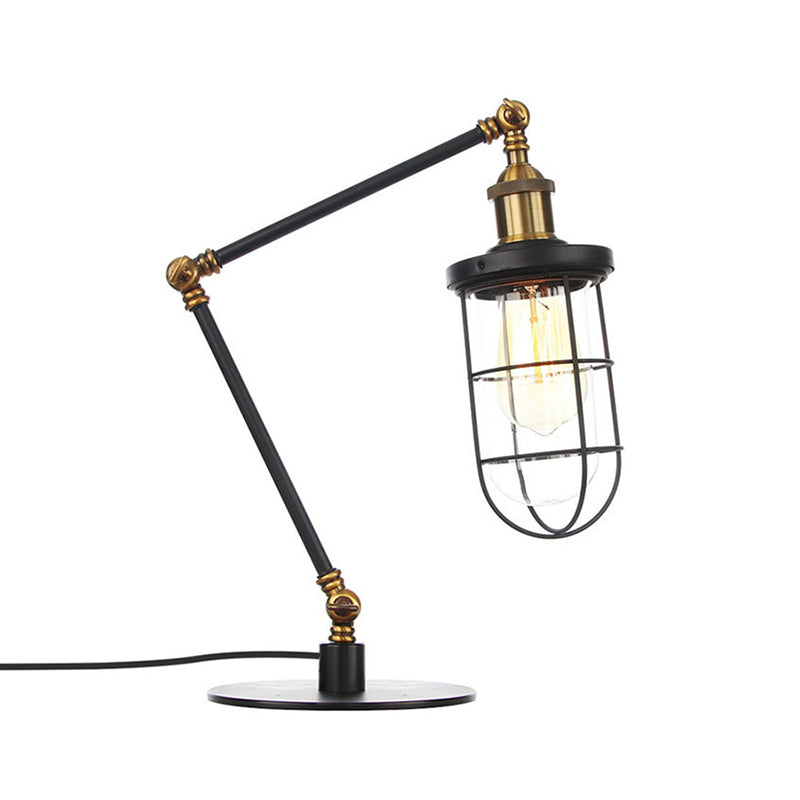 Nautical Style 1 Light Metal Table Lamp In Adjustable Black/Brass Finish - Ideal For Restaurants