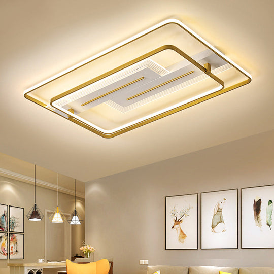 Modern Geometric Flush Mount Ceiling Light For Living Room Gold / White Rectangle