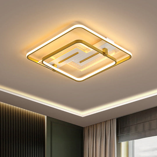 Modern Geometric Flush Mount Ceiling Light For Living Room Gold / White Square