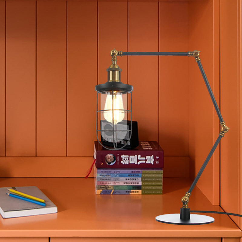 Nautical Style 1 Light Metal Table Lamp In Adjustable Black/Brass Finish - Ideal For Restaurants