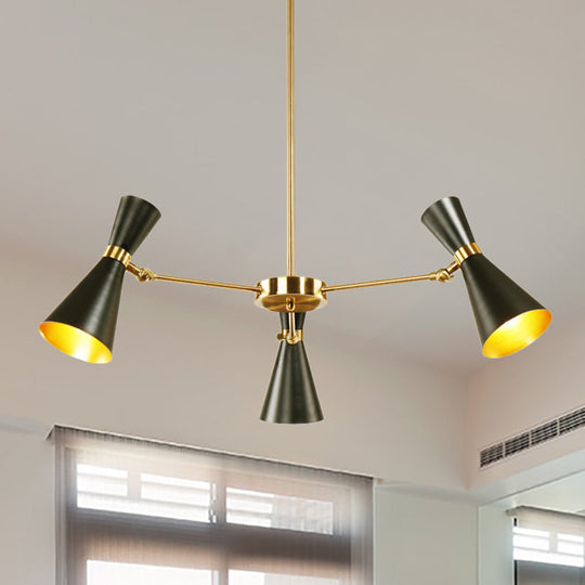 Modern Flared Iron Chandelier Pendant with Adjustable Lights - Black Ceiling Light for Living Room