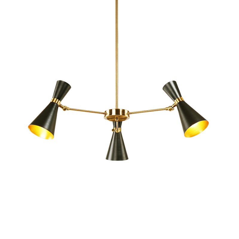 Modern Flared Iron Chandelier Pendant with Adjustable Lights - Black Ceiling Light for Living Room