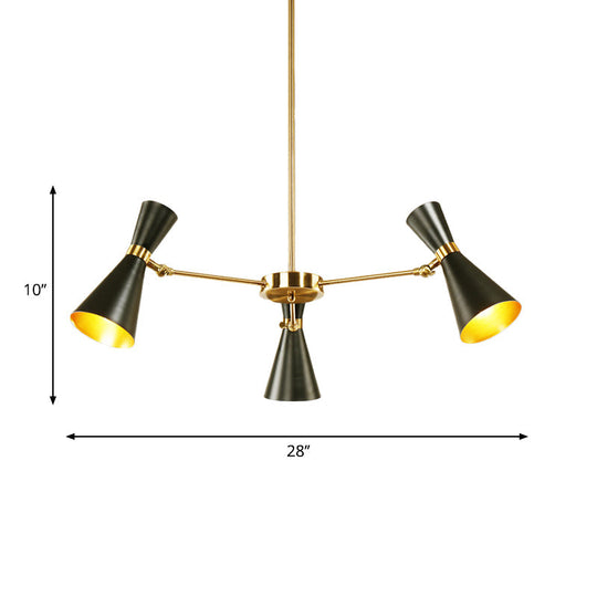 Modern Flared Iron Chandelier Pendant with Adjustable Lights - Black Ceiling Light for Living Room