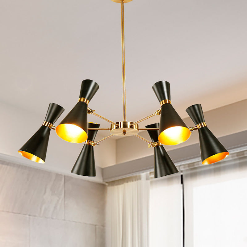 Modern Flared Iron Chandelier Pendant Light In Sleek Black For Living Room - 3/6/8 Lights Ceiling