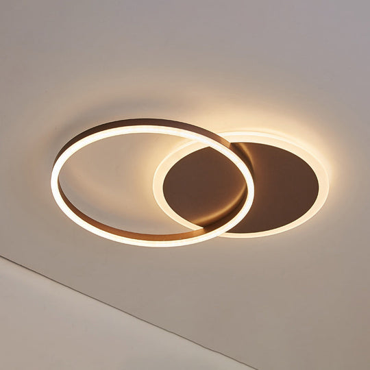 Contemporary Circle Flush Mount Ceiling Light For Living Room 2 / Coffee White