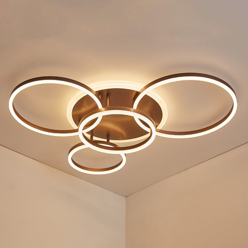 Contemporary Circle Flush Mount Ceiling Light For Living Room 5 / Coffee White