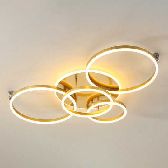 Contemporary Circle Flush Mount Ceiling Light For Living Room 5 / Gold White