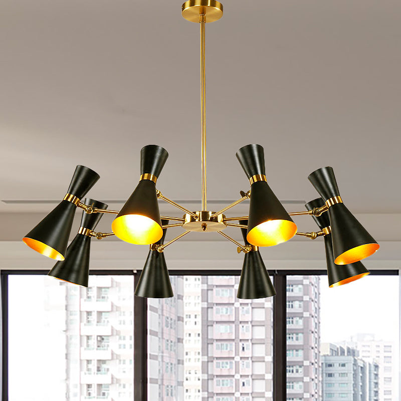 Modern Flared Iron Chandelier Pendant with Adjustable Lights - Black Ceiling Light for Living Room