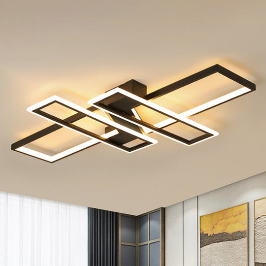 Contemporary Traverse Semi Flush Mount Metal Ceiling Light For Living Room Black / 35.5 White