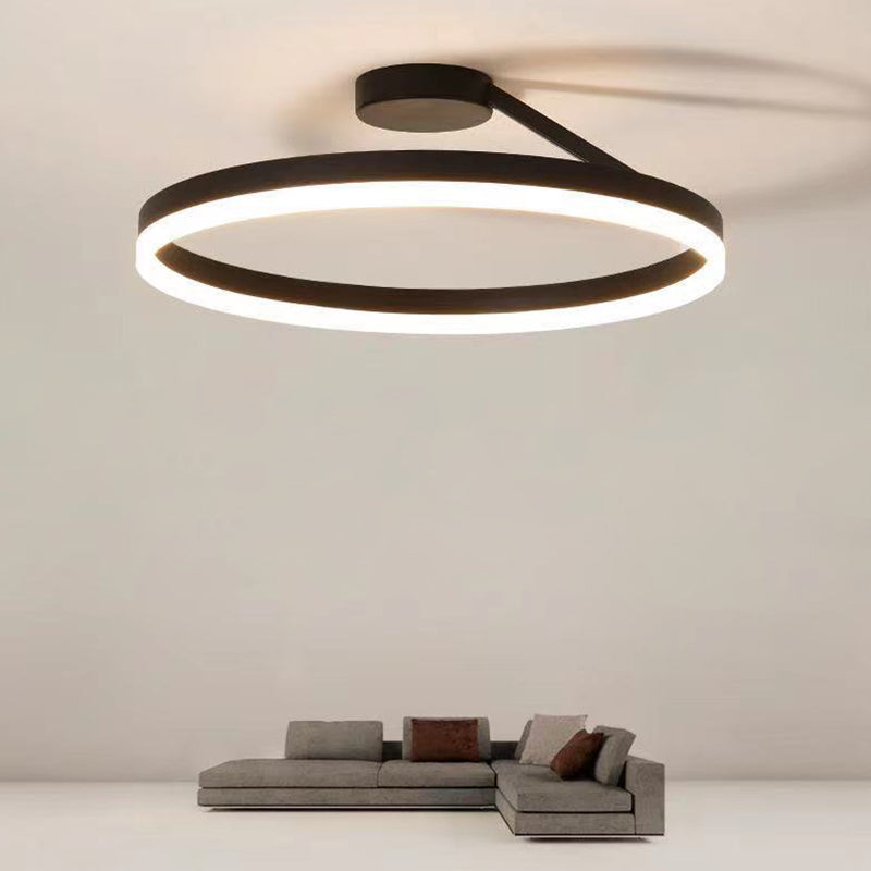 Contemporary Metal Ceiling Light Fixtures For Bedroom - Circular Semi Flush Mount Lighting Black /