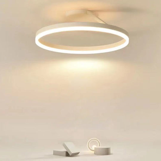 Contemporary Metal Ceiling Light Fixtures For Bedroom - Circular Semi Flush Mount Lighting White /