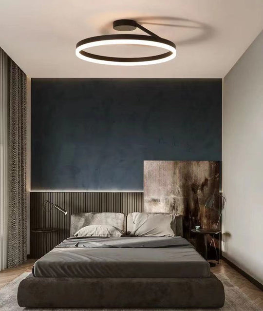 Contemporary Metal Ceiling Light Fixtures For Bedroom - Circular Semi Flush Mount Lighting