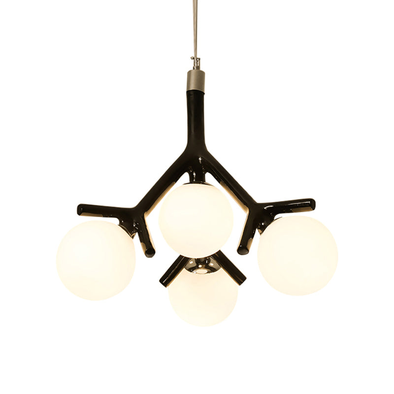 Contemporary Global 4-Light White Glass Chandelier with Branch Design - Hanging Ceiling Fixture in White/Black/Red