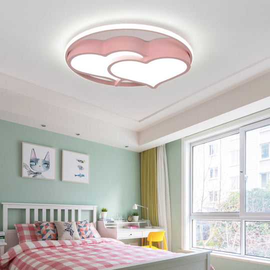 Kids Heart Flush Mount Ceiling Light For Bedroom - 1 Metal