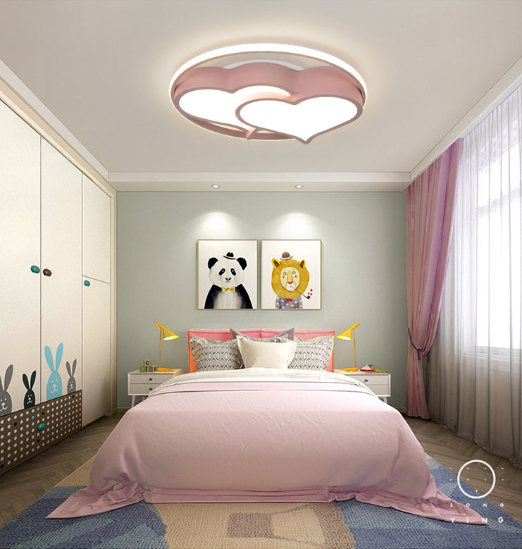 Kids Heart Flush Mount Ceiling Light For Bedroom - 1 Metal