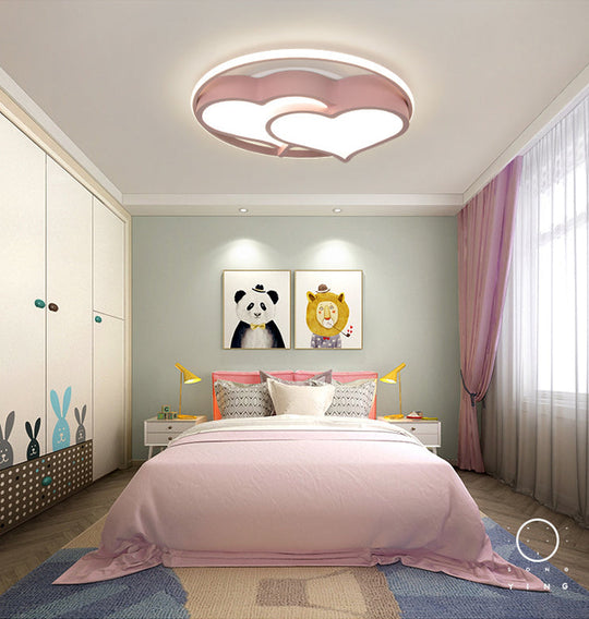 Kids Heart Flush Mount Ceiling Light For Bedroom - 1 Metal