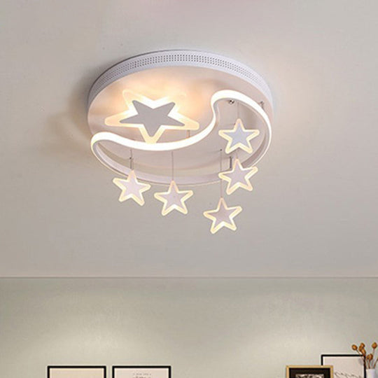 Creative Moon And Star Acrylic Flush Ceiling Light Fixture - 1 Flush-Mount White / 16.5