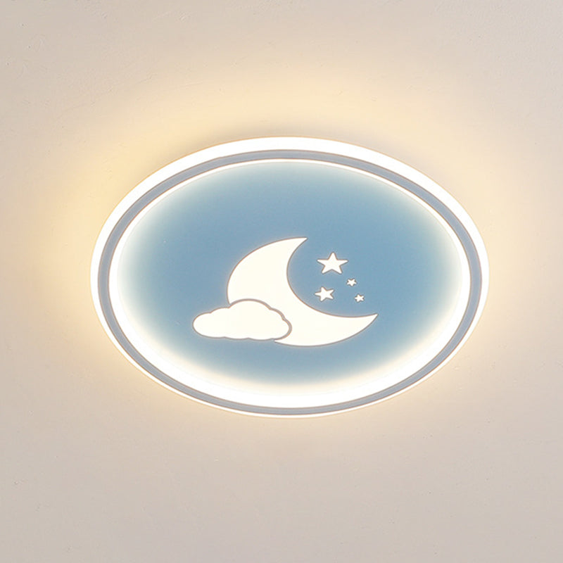 Moon And Star Flush Mount Ceiling Light For Modern Bedrooms Blue / 19.5 Natural