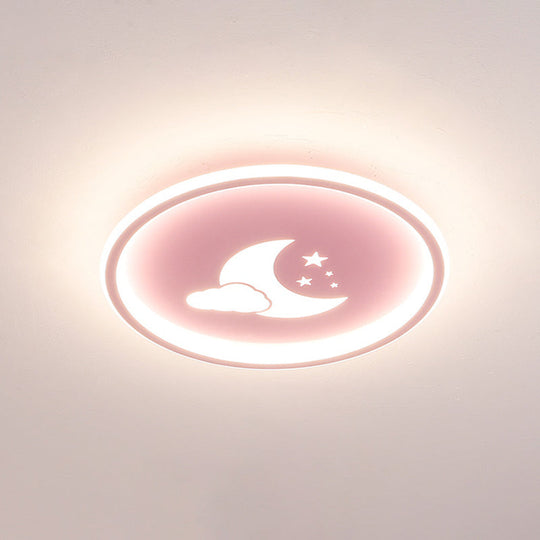 Moon And Star Flush Mount Ceiling Light For Modern Bedrooms Pink / 16 White