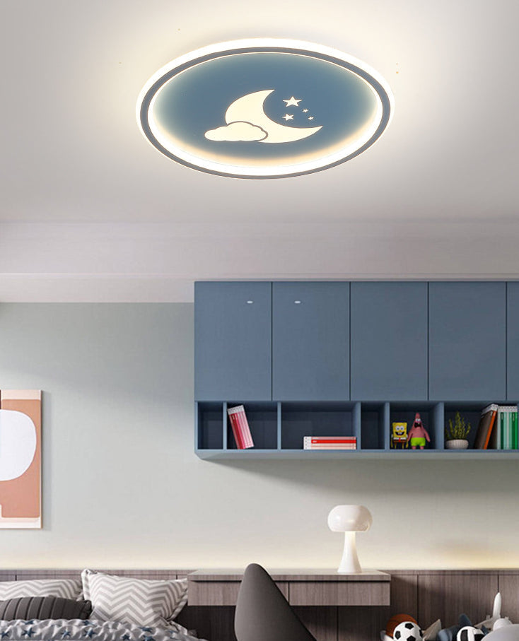 Moon And Star Flush Mount Ceiling Light For Modern Bedrooms