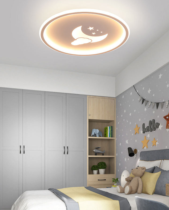 Moon And Star Flush Mount Ceiling Light For Modern Bedrooms