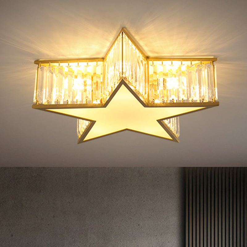 Contemporary Crystal Flush Mount Ceiling Light Fixture - Pentagram Design