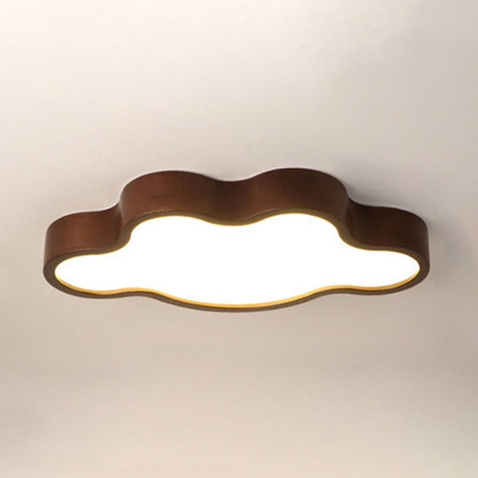 Wooden Nordic Flush Mount Spotlight For Childrens Bedroom - Star Light Dark Wood / Natural Cloud