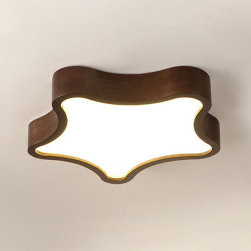 Wooden Nordic Flush Mount Spotlight For Childrens Bedroom - Star Light Dark Wood / White