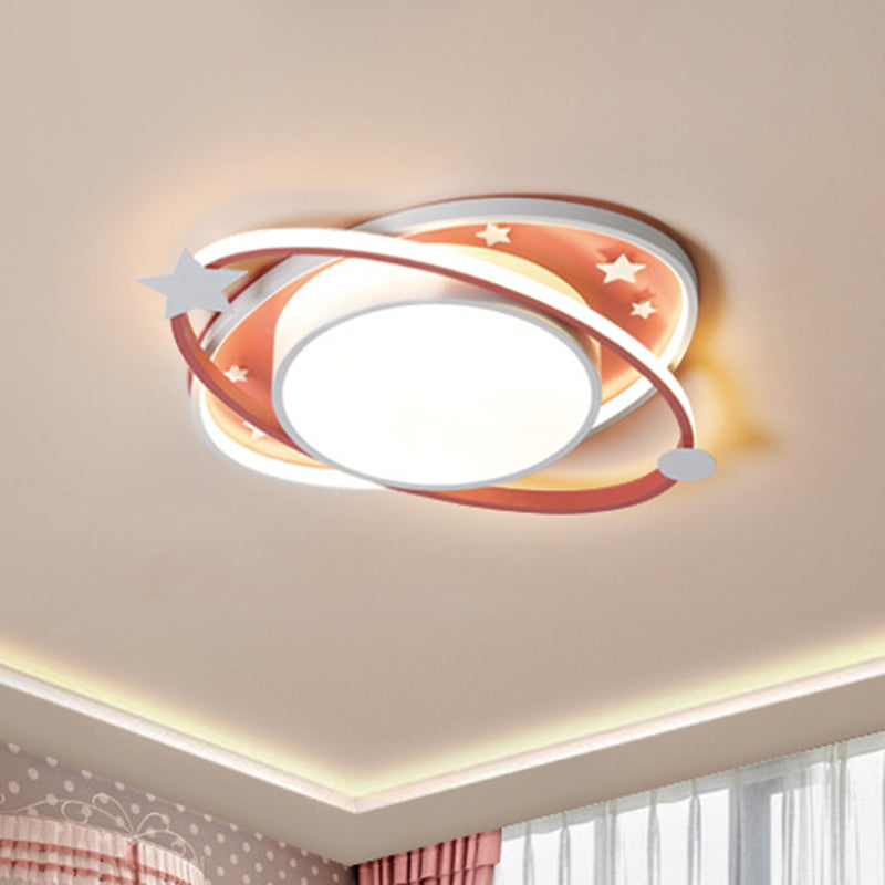 Contemporary Acrylic Flush Mount Ceiling Light For Bedroom - Planet Pink / 18