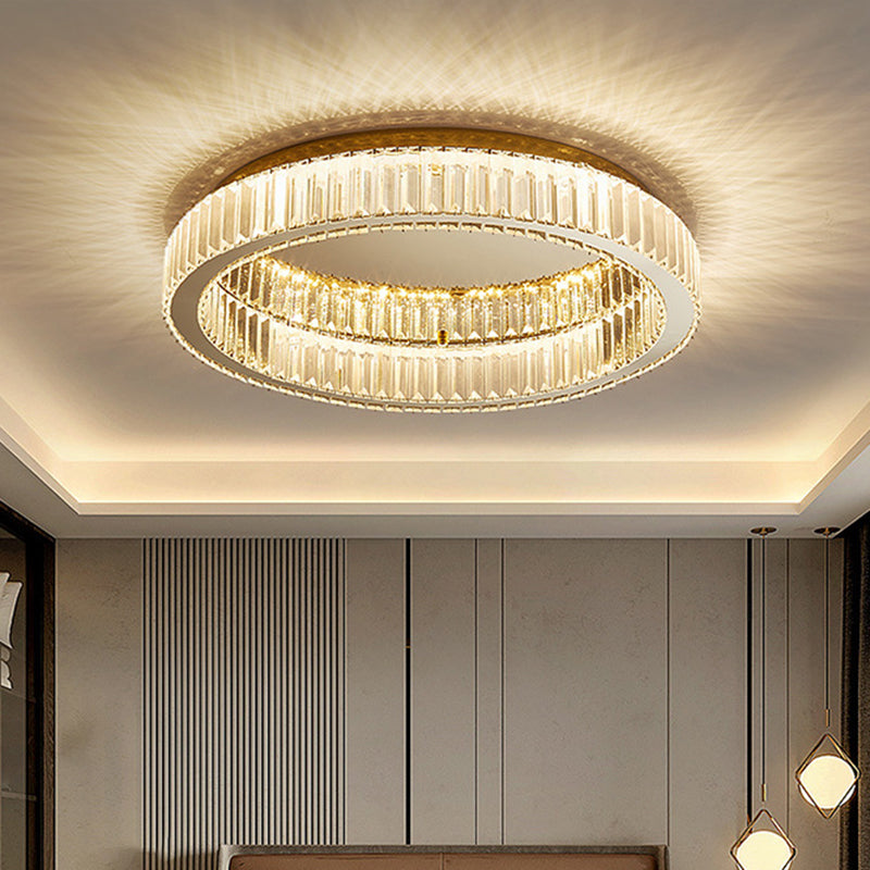 Modern Crystal Chandelier Flush Mount Ceiling Light For Living Room