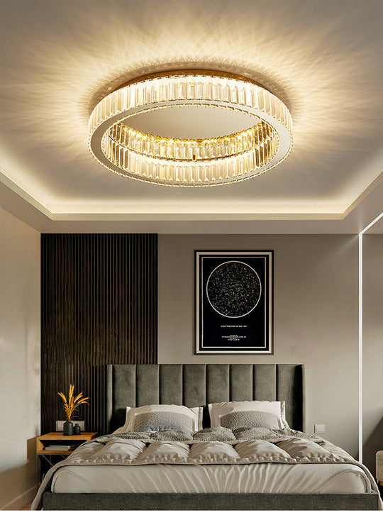 Modern Crystal Chandelier Flush Mount Ceiling Light For Living Room