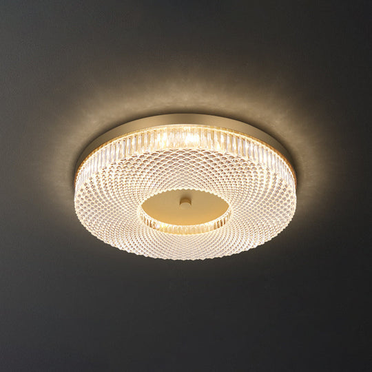 Ultra-Contemporary Crystal Round Flush Mount Ceiling Light For Bedroom Brass / 16