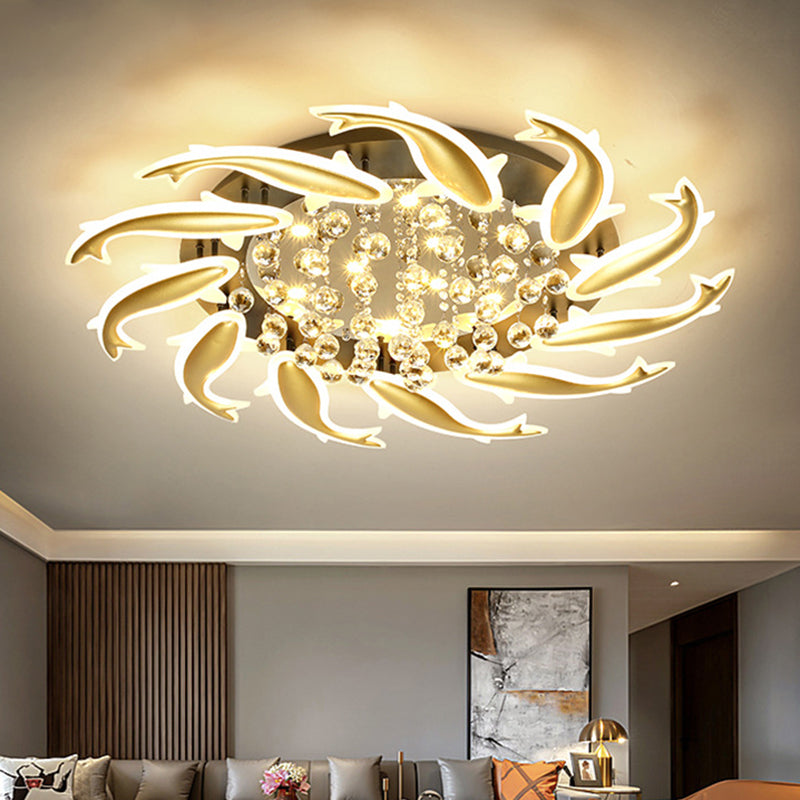 Contemporary Crystal Ceiling Light Fixture Spiral Flush Design For Bedrooms