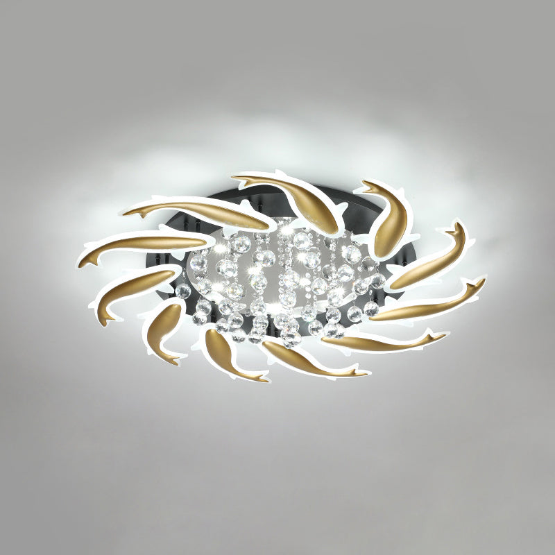 Contemporary Crystal Ceiling Light Fixture Spiral Flush Design For Bedrooms 11 / Brass White