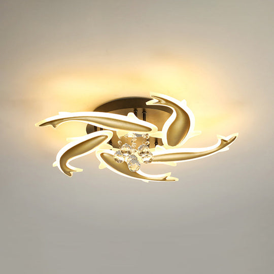 Contemporary Crystal Ceiling Light Fixture Spiral Flush Design For Bedrooms 5 / Brass Remote Control