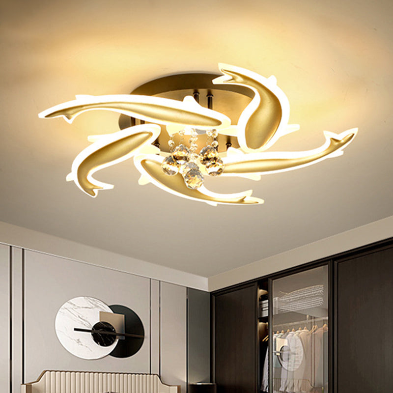 Contemporary Crystal Ceiling Light Fixture Spiral Flush Design For Bedrooms