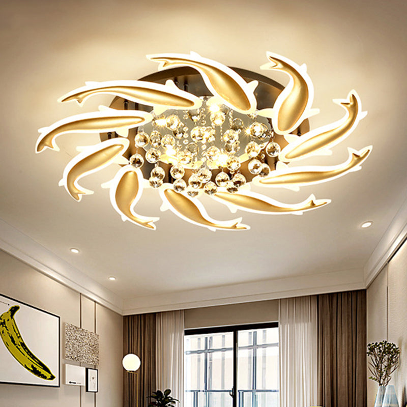 Contemporary Crystal Ceiling Light Fixture Spiral Flush Design For Bedrooms