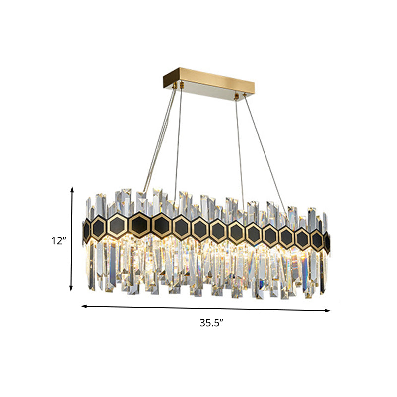 Traditional Black Oval Chandelier With Crystal Rods - 12 Head Dining Room Ceiling Light