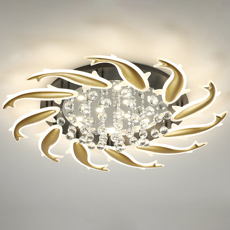 Contemporary Crystal Ceiling Light Fixture Spiral Flush Design For Bedrooms