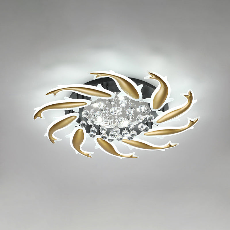 Contemporary Crystal Ceiling Light Fixture Spiral Flush Design For Bedrooms 10 / Brass White