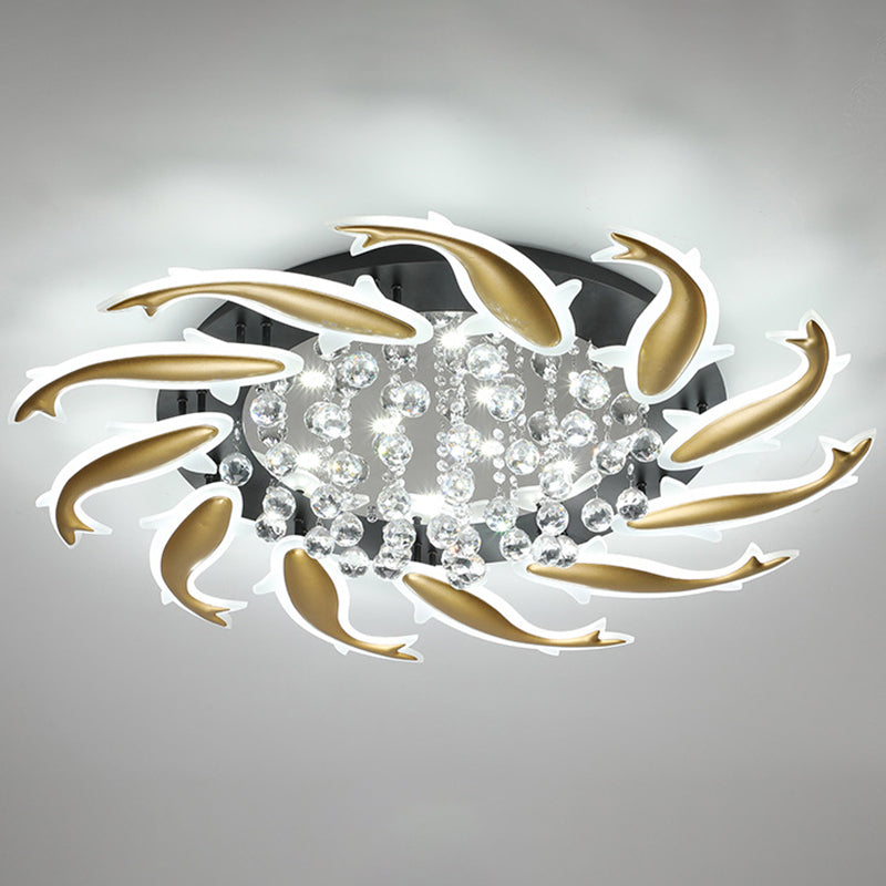 Contemporary Crystal Ceiling Light Fixture Spiral Flush Design For Bedrooms