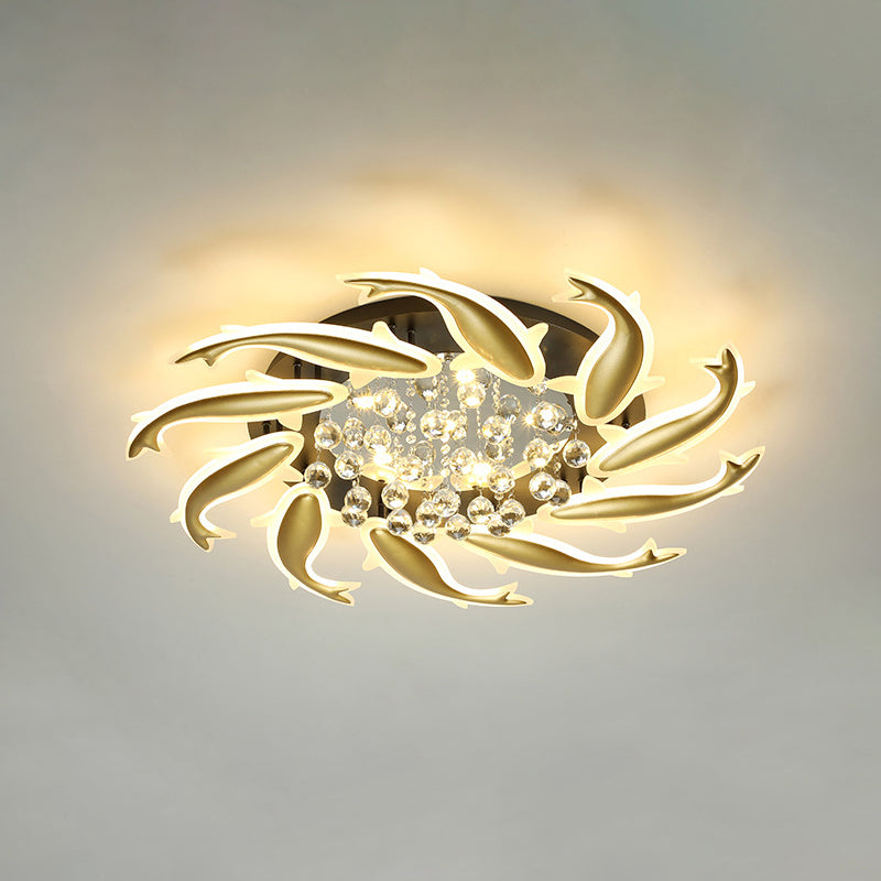 Contemporary Crystal Ceiling Light Fixture Spiral Flush Design For Bedrooms 10 / Brass Remote