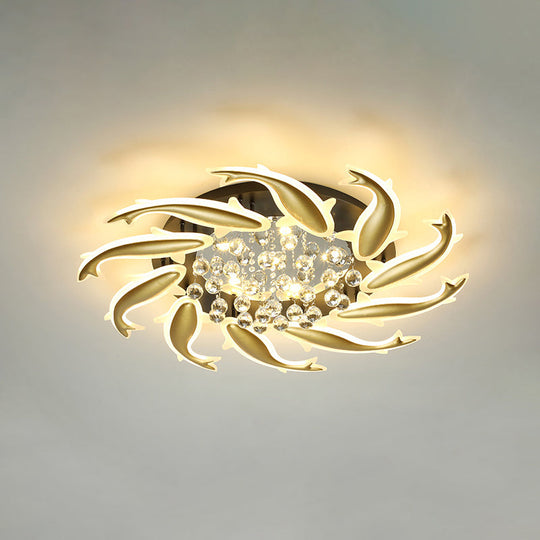 Contemporary Crystal Ceiling Light Fixture Spiral Flush Design For Bedrooms 10 / Brass Remote